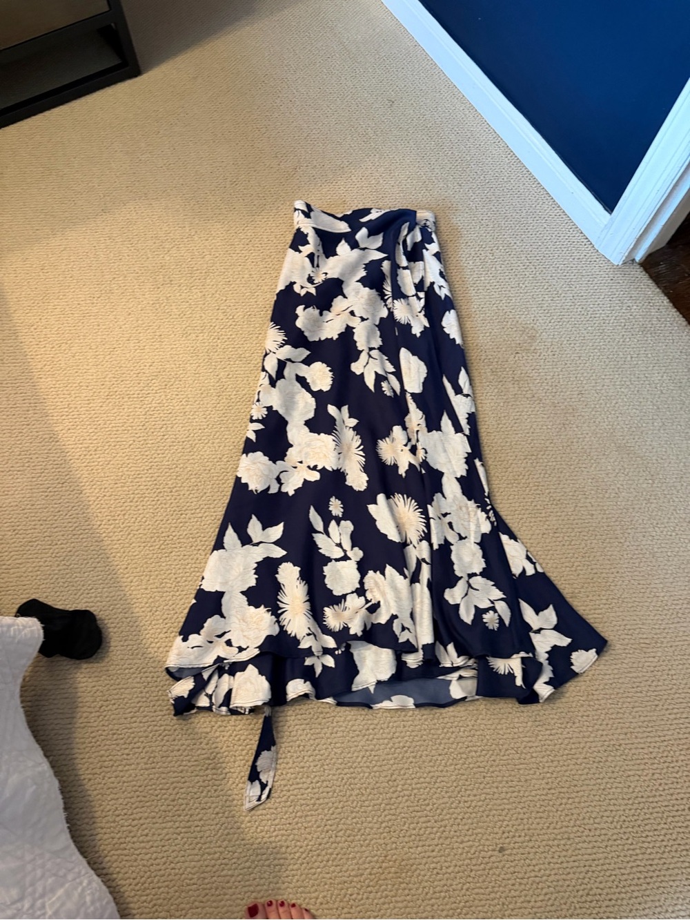 Navy Blue Floral Maxi Wrap Skirt by